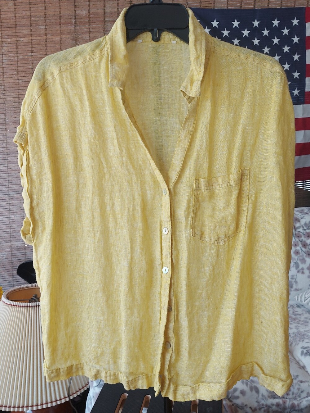 Women's 100% linen yellow blouse, size M
